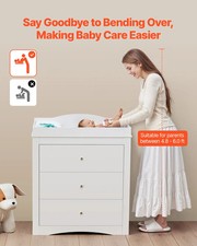 Changing Table Dresser, Baby Diaper Change Station with 3 Drawers, Multi-Functio