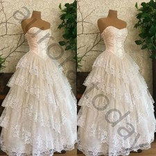 Strapless Wedding Dresses Vintage Ruffled Lace Applique Full Length Bridal Gown