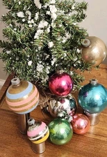 8 Vtg Mercury Glass Christmas Ornaments Shiny Brite,Others 2"- 3" Striped, Solid