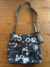 Women's Black Gray Floral Crossbody Bag Outer Side Pockets Clean and Super Cute