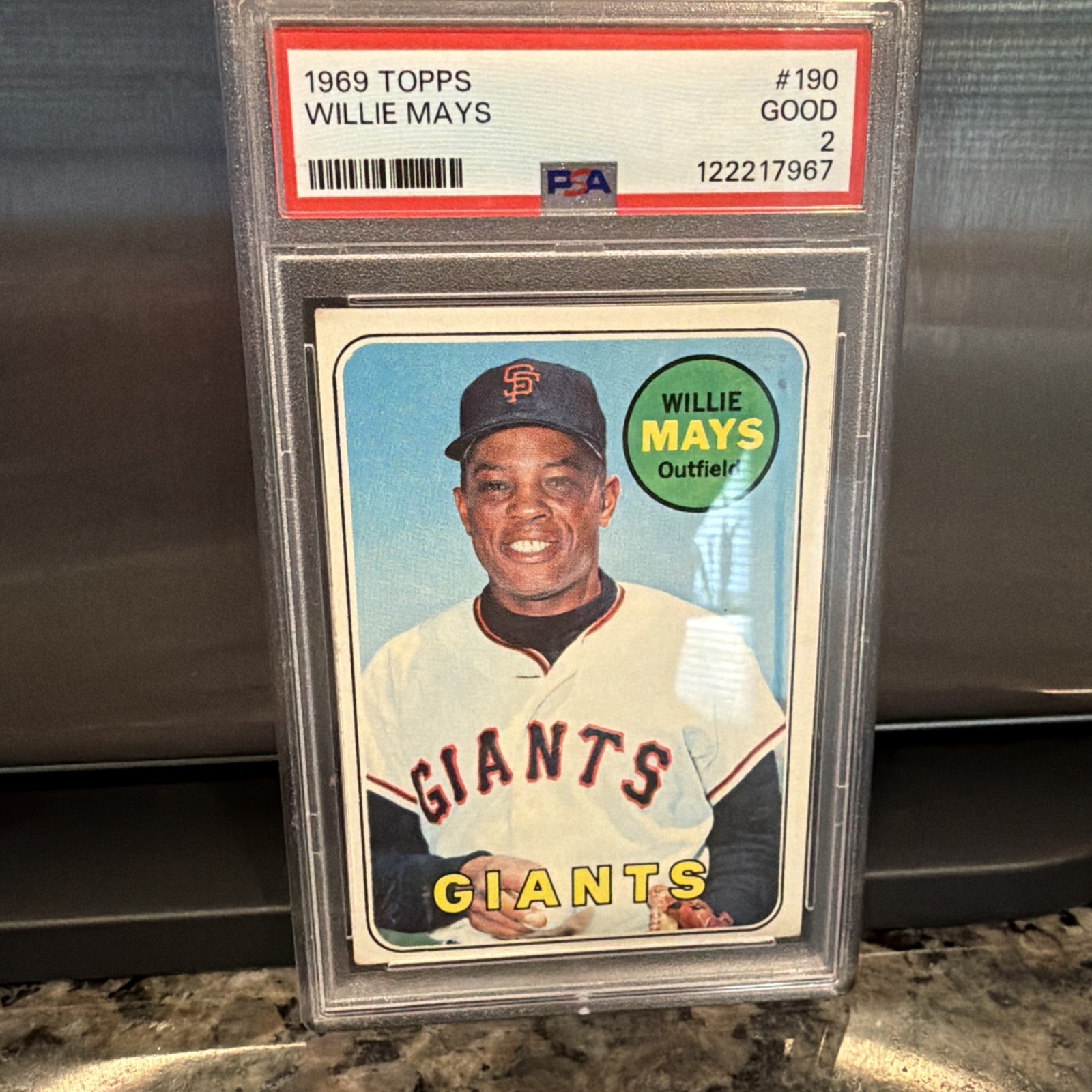 1969 Topps Baseball Willie Mays #190 Base Set San Francisco Giants HOF PSA 2 view 2