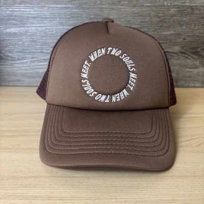 When Two Souls Meet Hat Cap Snap Back Brown Mesh Trucker Embroidered