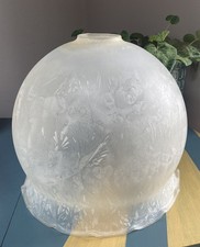 Vintage Glass Lamp Shade Etched  Large Scalloped Edge Ceiling Light Round 10" D