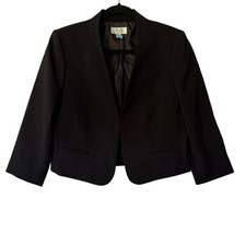 Tahari Arthur S Levine Black Open Front Cropped Blazer Jacket Womens Size 8