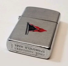 Vintage Mini Flip Top Flint Type Lighter Chrome Engraved Flag Promo Advertising 