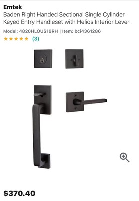 Emtek Baden Right Handed Sectional Keyed Entry Handleset Matte Black
