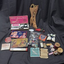 Vintage Needle Books & Sewing Notions Lot, Unimart Pink Shears, Hooks Eyes More