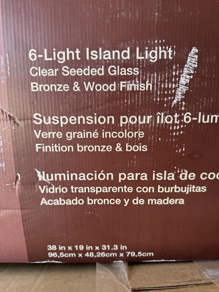 Isla de cocina estilo rústico Lodge Collection Birch Grove 6 luces vidrio transparente NUEVO Foto 3 de 4