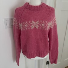 Vintage Y2K A ropostale Mohair Wool Sweater Pink Nordic Fair Isle Knit Sz M M15