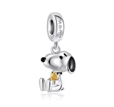 V112 S925 STERLING SILVER SNOOPY & WOODSTOCK PEANUTS CHARM