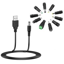 Universal 5V DC Power Cable, USB to Charging Cord with 10pcs Adapter black 