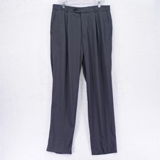 Hugo Boss Gray Striped Textured Wool Dress Pants Trousers 35 / 34 Pleated Mid Ri