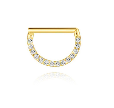 D-Shaped With Zirconia Hinged Segment Hoop Nose Ring Piercing Jewelry