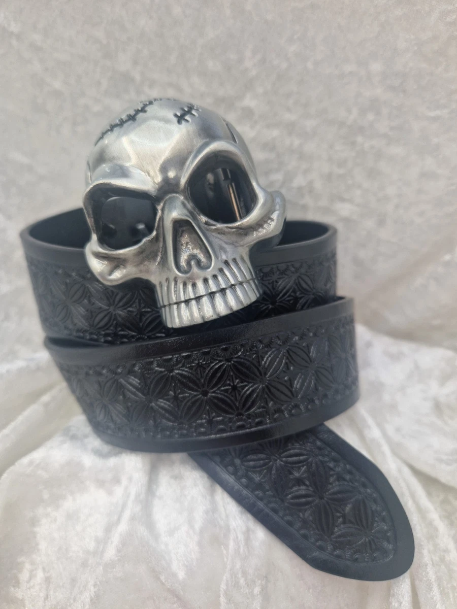 Fibbia Per Cintura Urban Backwoods Twin Spade Skulls, Metallo 89x55 Mm, Per Cinture Fino A 4 Cm
