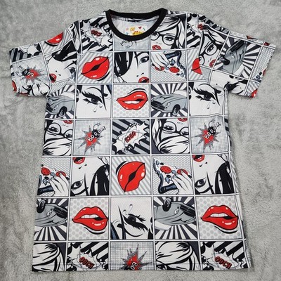 Oh Snap Shirt Mens Medium Pop Art Comic Graphic Lips Crying Car Pizza Polyester