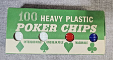 1960's Vintage 100 Plastic Poker Chips Unbreakable Interlocking in Original Box