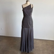 NWOT BCBGMAXAZRIA One-Shoulder Beaded Chiffon Dress in Gray Sz 4