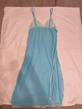 Vintage 90s Blue Slip with Lace and Trim Size Medium Maxi Dress