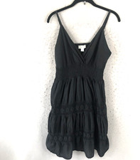 Y2K Babydoll Dress Womens Medium Black Boho Crochet Cotton Beach Sundress
