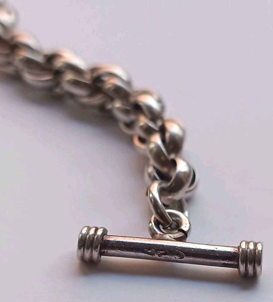 Sterling 925 Silver Solid Double Ring Chain Brace… - image 5