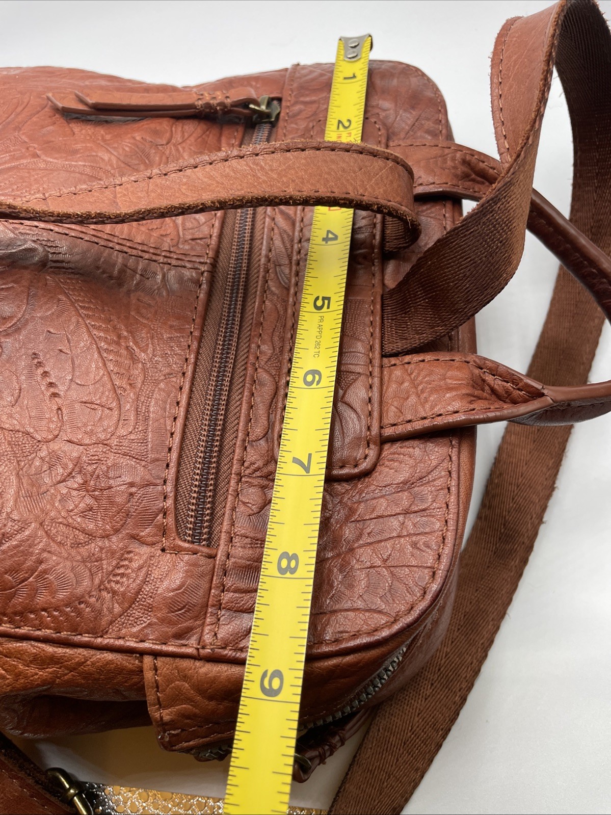 American Leather Co Brown Backpack Embossed Tooled Leather Backpack Purse