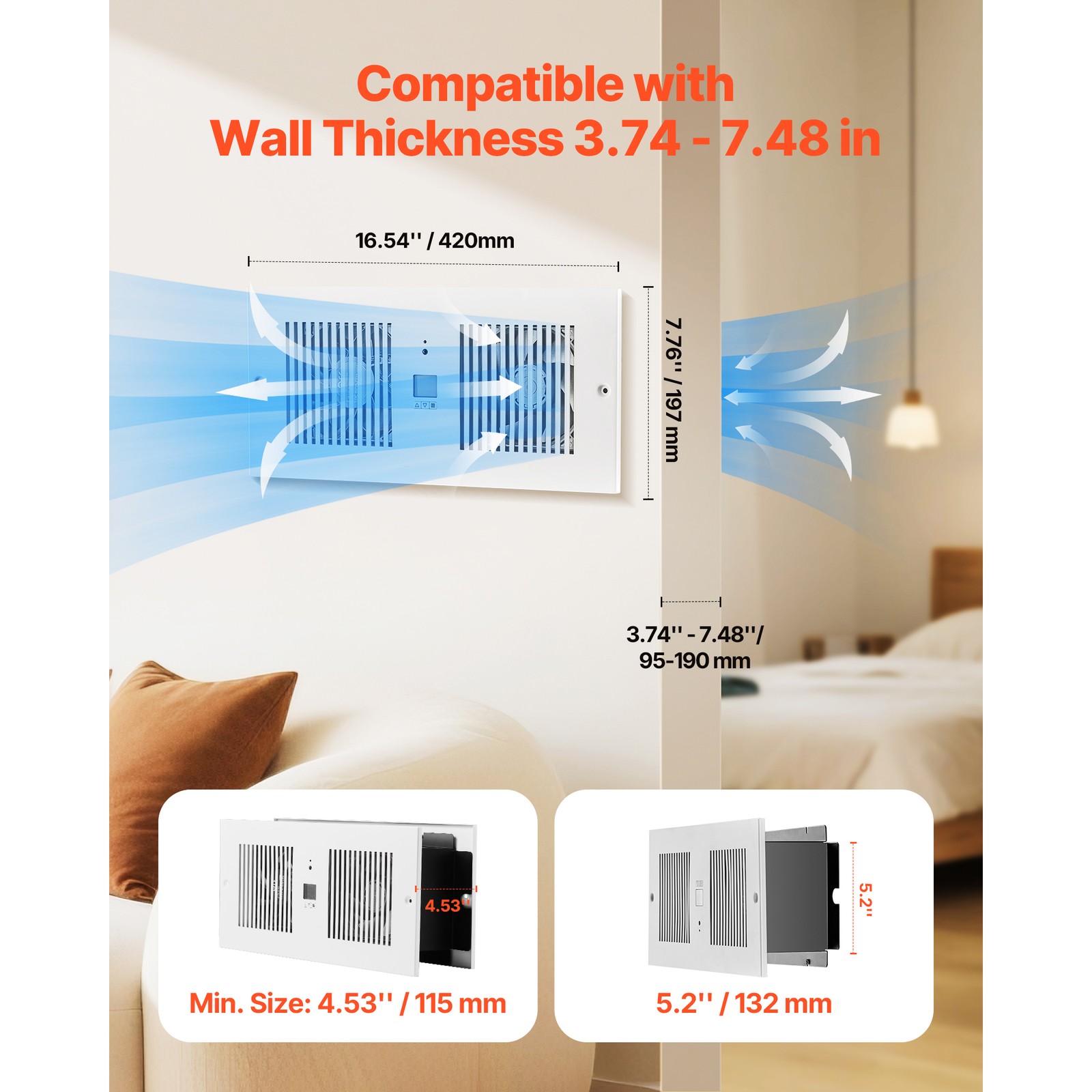4 Inch Room to Room Fan 2-in-1 300 CFM Through Wall Fan Remote Control