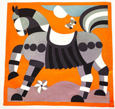 100 Silk Mulberry Shawl Orange horse Print Square Scarf Bandanna 65X65cm Wrap