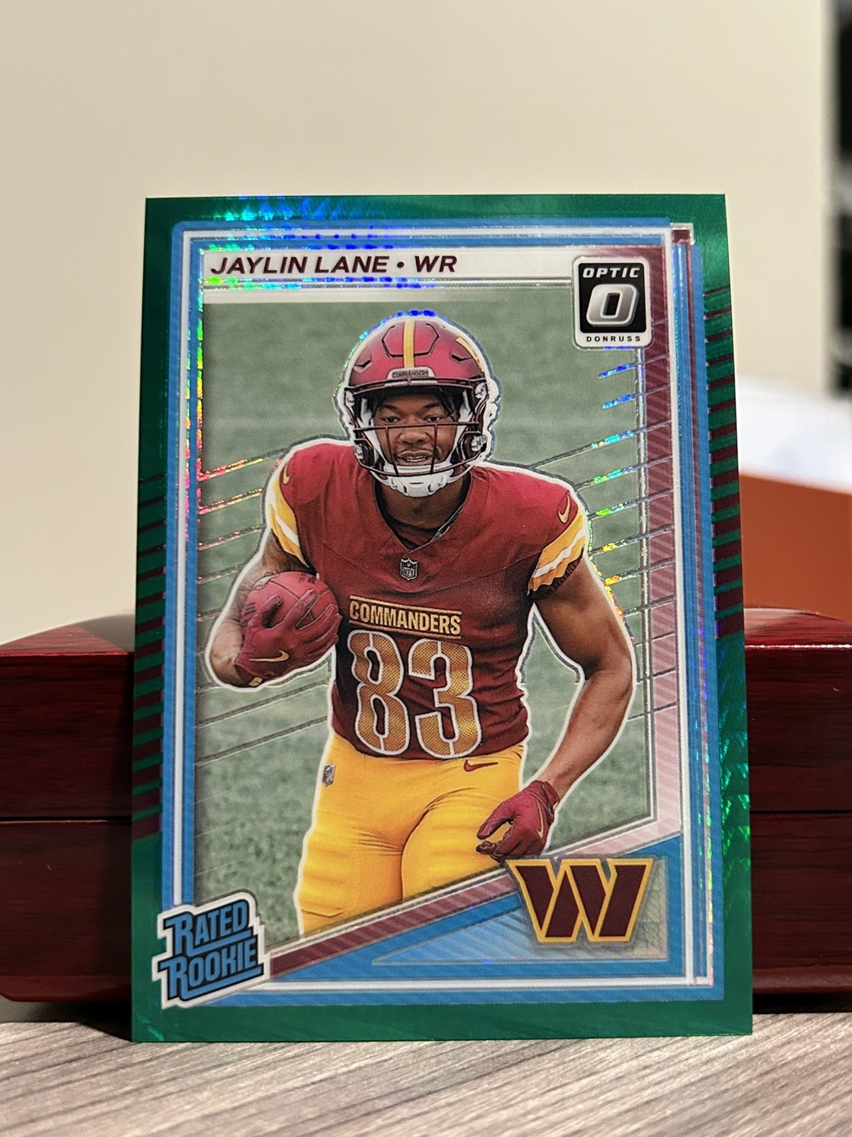 Jaylin Lane 2025 Donruss Optic #249 Green Hyper Prizm RC Washington Commanders