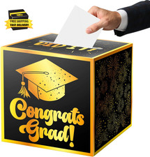 Graduation Card Box, Cardboard Congrats Grad Card Boxes Holder, Black and Gold G