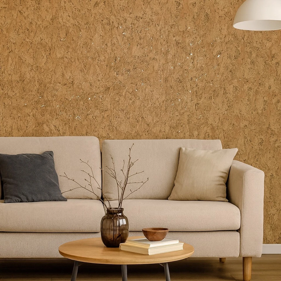 Real Natural cork organic sand brown gold metallic foil textured eco Wallpaper - Image 2 of 4