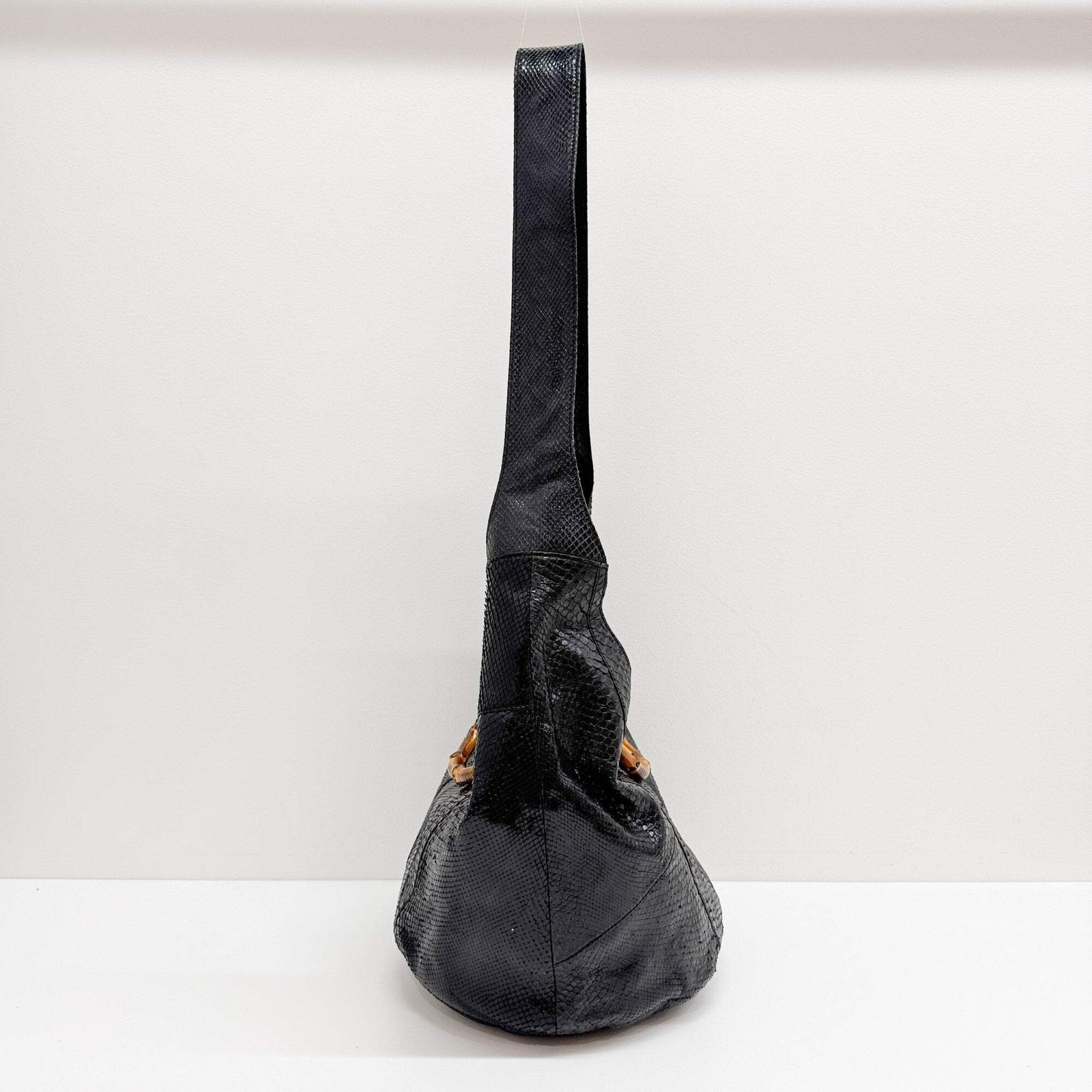 GUCCI Bamboo Black Python Embossed Leather Two Wa… - image 6