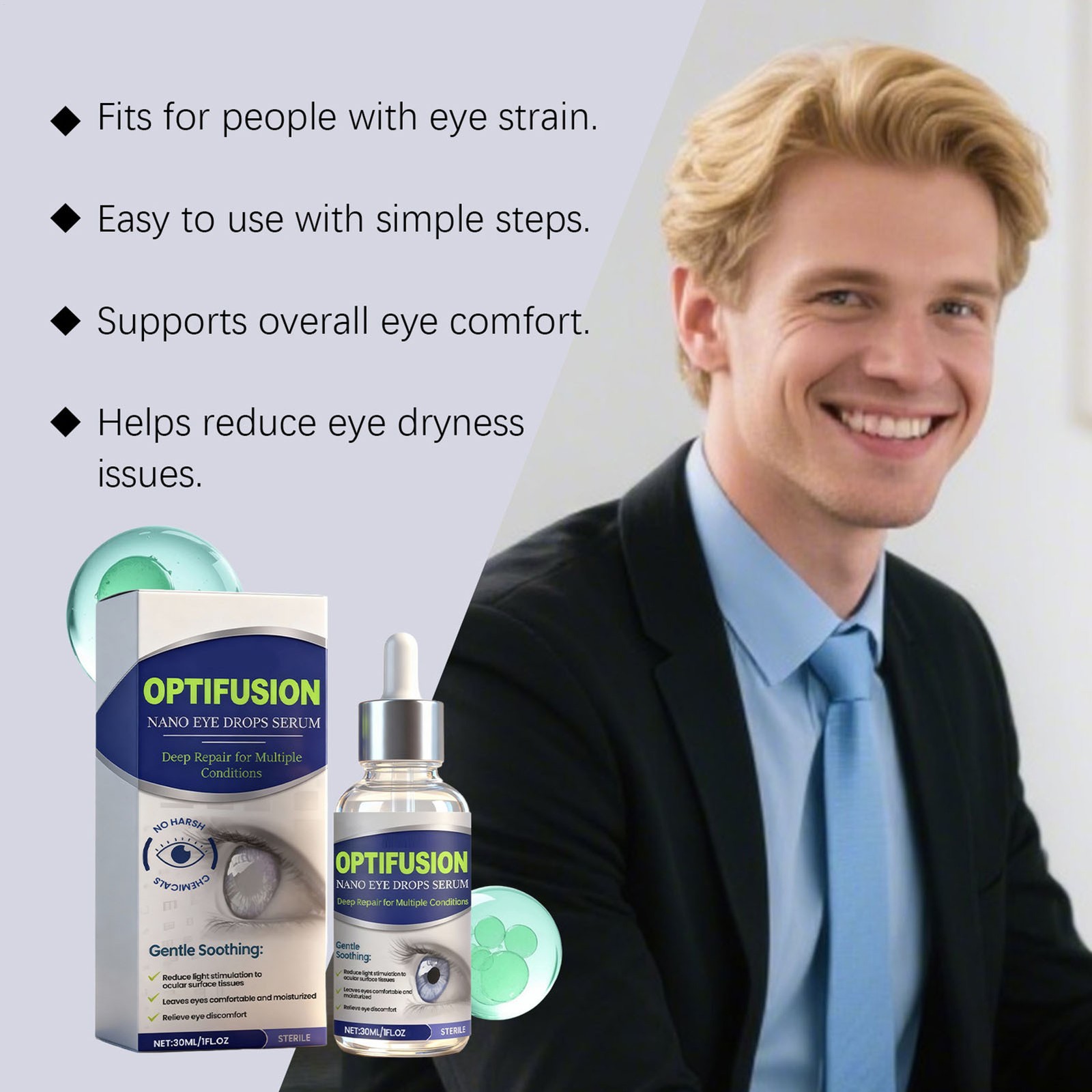 OptiFusion Nano Eye Drops Serum Essence 30ML Gentle Care Liquid Eyes Relief