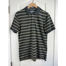 Eddie Bauer Men's Short Sleeve Charcoal Gray Stripe Polo Shirt Size S Small