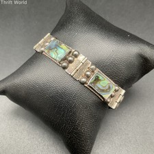Vintage Mid-Century Mexican Sterling Silver Abalone Shell Link Bracelet Taxco