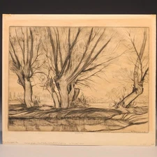 Roi Partridge Willow Pool Two California Print Makers Soc. Prize Win Engraving