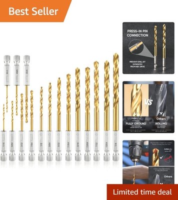 All-in-One 16Pcs Drill Bit Set with Hex Shank: Wood, Steel, and Plastic Ready