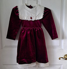 Rare Editions Girls Size 6 Burgundy/White Velvet A-Line Dress With Lace Bottom