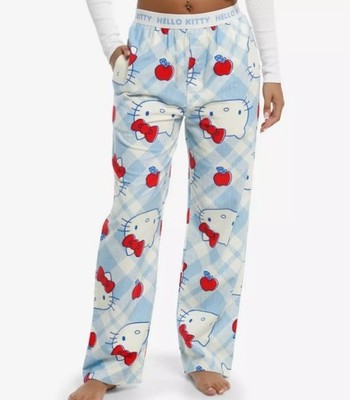 Hello Kitty Plaid Pajama Lounge Pants Women's Large Apples Sanrio Sleepwear