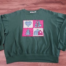 Vintage Nutcracker Christmas Winter Sweatshirt Size L Cottagecore Bear Heart