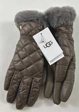 NEW UGG Size L/XL Women's Gloves Quilted Stormy Grey Shearling Cuff Leather Palm