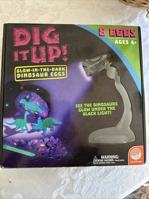 MINDWARE Dig it up Glow in the Dark Dinosaur Eggs w/ Black Light (New)