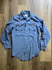 Vintage JCPenneys Big Mac Denim Shirt Embroidered floral design Chambray