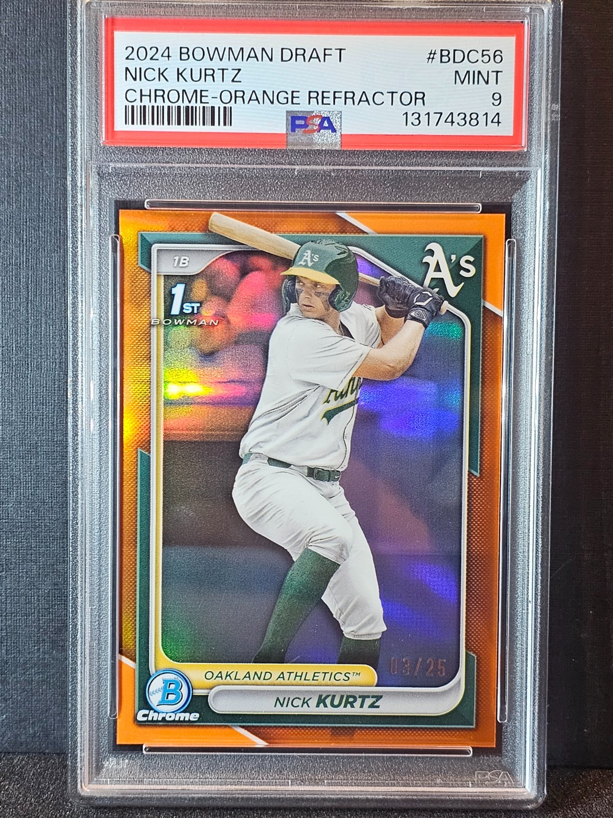 2024 Bowman Draft Nick Kurtz 1st Chrome True Orange Refractor /25 PSA 9 #BDC-56