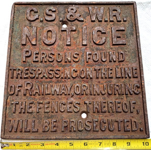 Great Southern & Western Defunct Ireland Railway Notice Plaque Cast Iron Sign