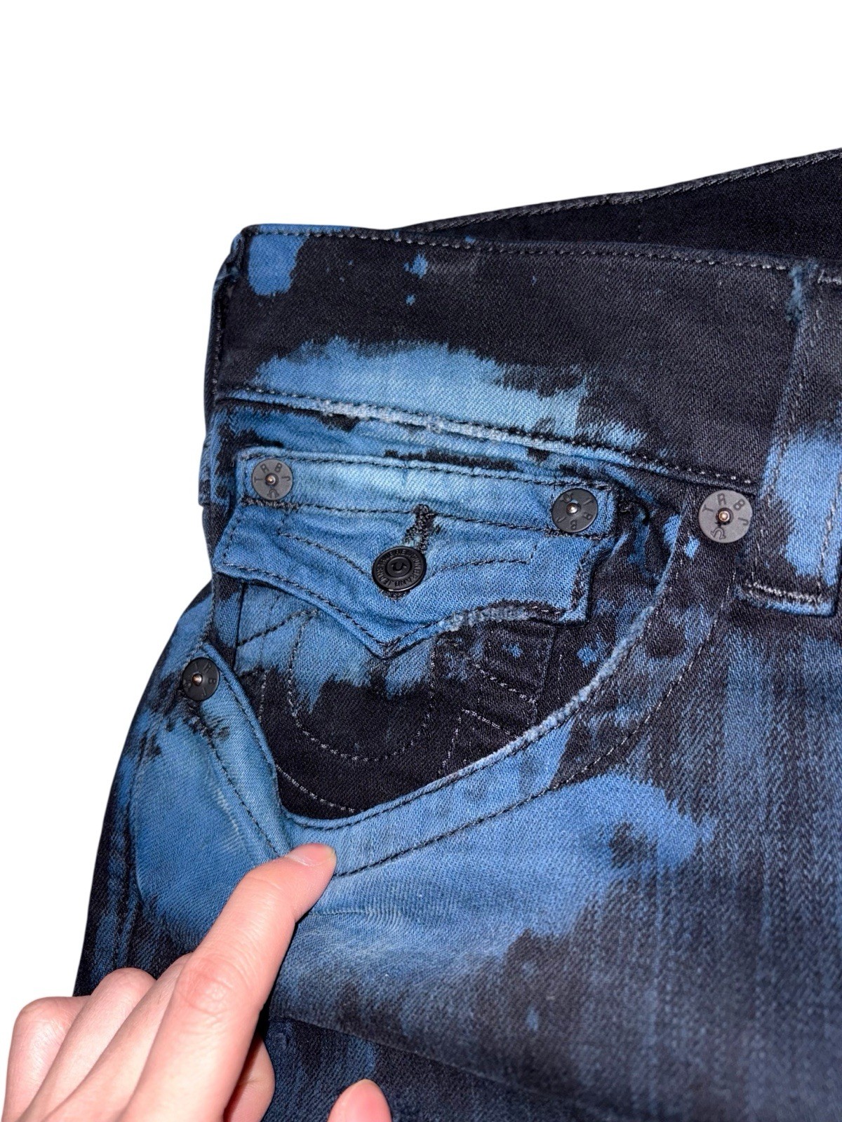 Vintage True Religion Jeans Geno Flap Blue Haze Dylan Renegade Tie Dye Denim Y2k thumbnail 4