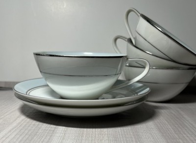 Vintage Noritake Bluebell Porcelain 4 Cups & 2 Saucers Platinum #5558 Japan 6''