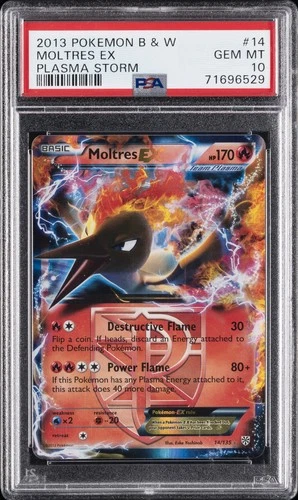 2013 POKEMON BLACK & WHITE PLASMA STORM #14 MOLTRES EX PSA 10
