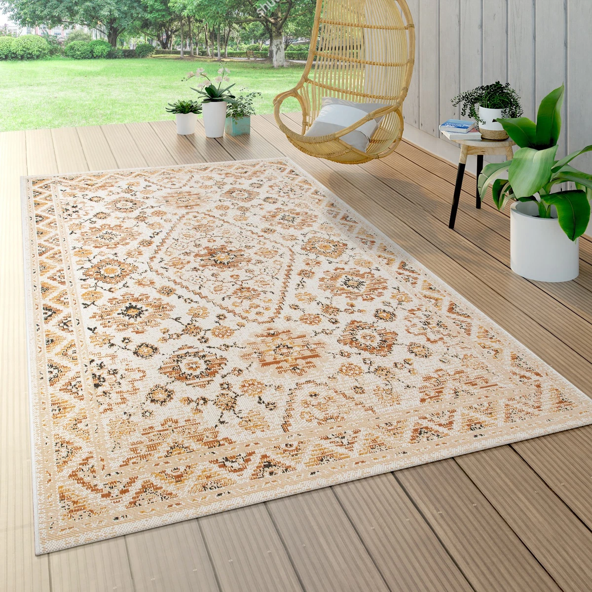 DECOMALL Tappeto Per Esterni Fiorato - Resistente Agli Agenti Atmosferici Per Patio, Balcone E Giardino, 107x168 Cm