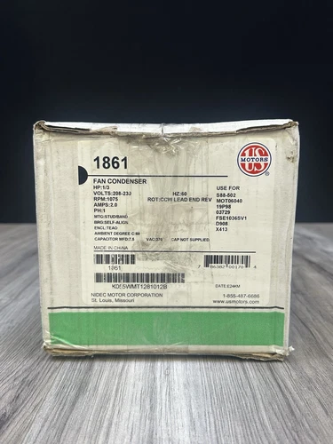 U.S. Motors 1861 Condenser Motor 1/3hp, 208-230v,1075rpm, 2Amps,1Ph,60HZ