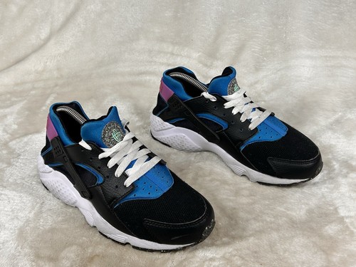 Nike Youth Air Huarache Run Black Blue White DR0166 001 Youth 7Y / Women’s 8.5 - Picture 2 of 7